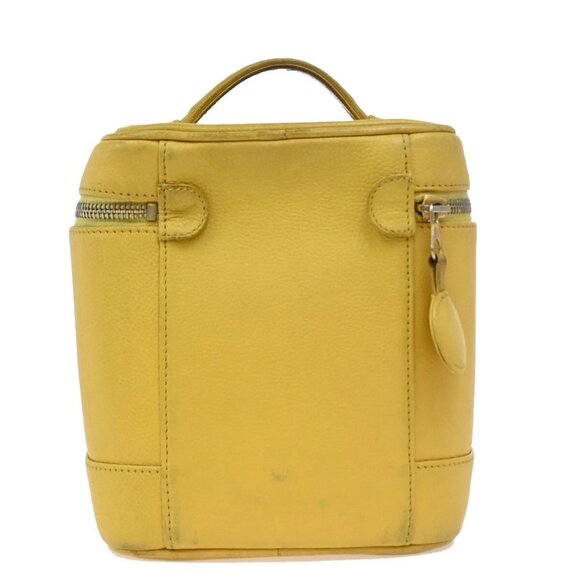CHANEL Vanity Cosmetic Hand Bag Grained Calfskin Leather Yellow Vintage 93RF437 - Picture 3 of 15